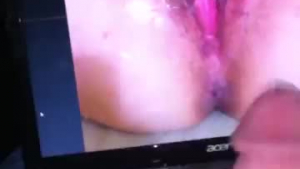 Shemale slut wanking old boobies and getting a facial.