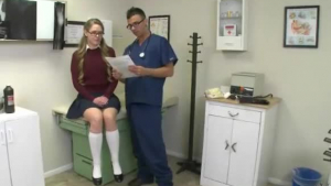 Three naughty CFNM nurses sharing geeky dick