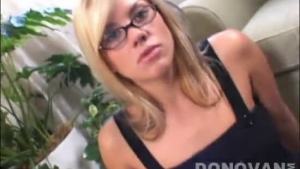 Nerdy blonde teen is having sex with her roommate, while his girlfriend is out of town