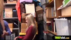 Gorgeous blonde shoplifter got a hard cock up her tight ass, while she was being jizzed.