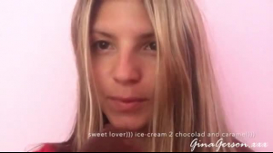 Sweet blonde teenie licking her pussy on webcam