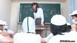 Japanese schoolgirl offering her wet pussy to a mature man