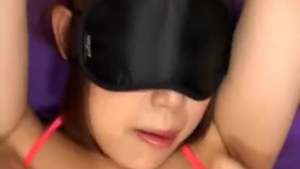 Blindfolded girl was happy so she made a porn video, to show off her sexual skills