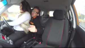 Busty car driver fucking her lady driver pulling his dick.