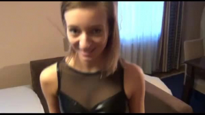 German brunette with huge tits is getting fucked in front of the camera for the first time.