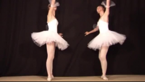 Sexy brunette ballerina in white pantyhose fucked from behind by the dancer.