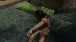Sensitive brunette vixen gets fucked by her stepbrother by the poolside.