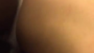 Black guy is deep throating his fresh girl's ass, while her man is drilling her pussy.