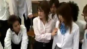 Asian teacher is teaching young girls good japanese to handle guys with a bit of two..