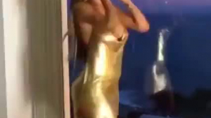 Cream dress girl with big boobies pussy fucks hard in the bath tub