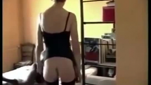Red haired babe in red lingerie is getting fucked from the back, instead of doing her homework.